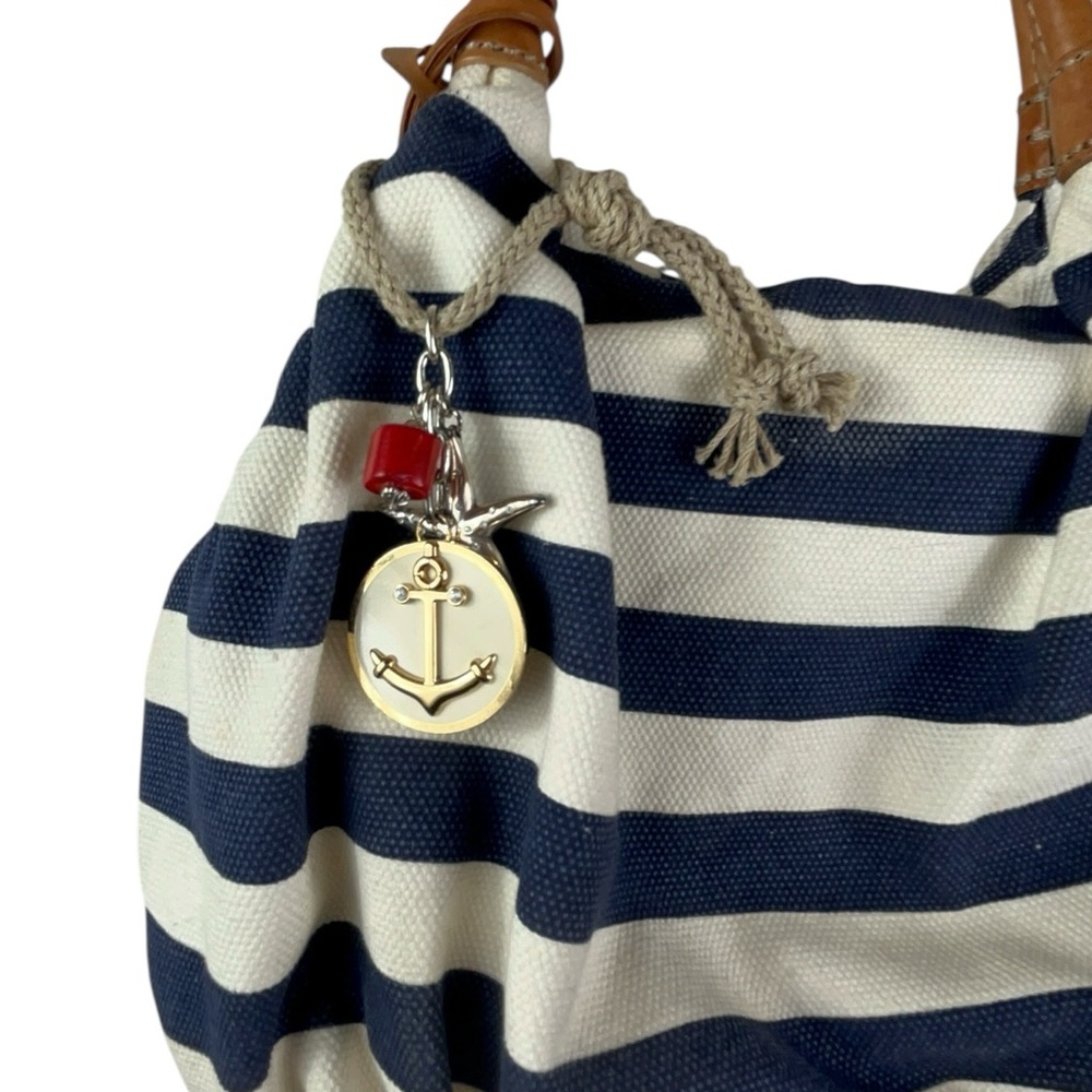 Brighton Marina canvas tote bag Nautical Striped Tote Bag with charms - Picture 3 of 11